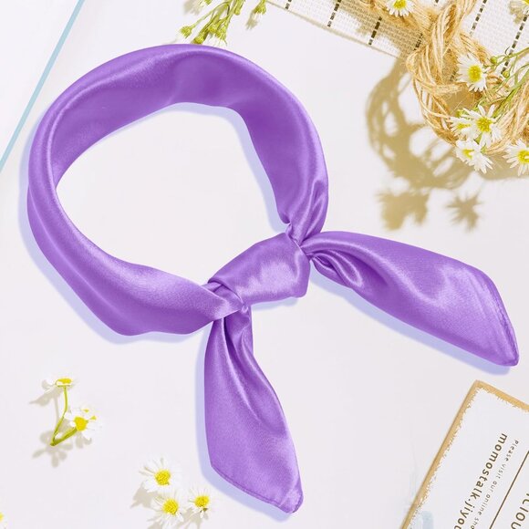 Women Light Purple Chiffon Square Ribbon Neck Scarf Satin Handkerchief Halloween - Picture 7 of 7